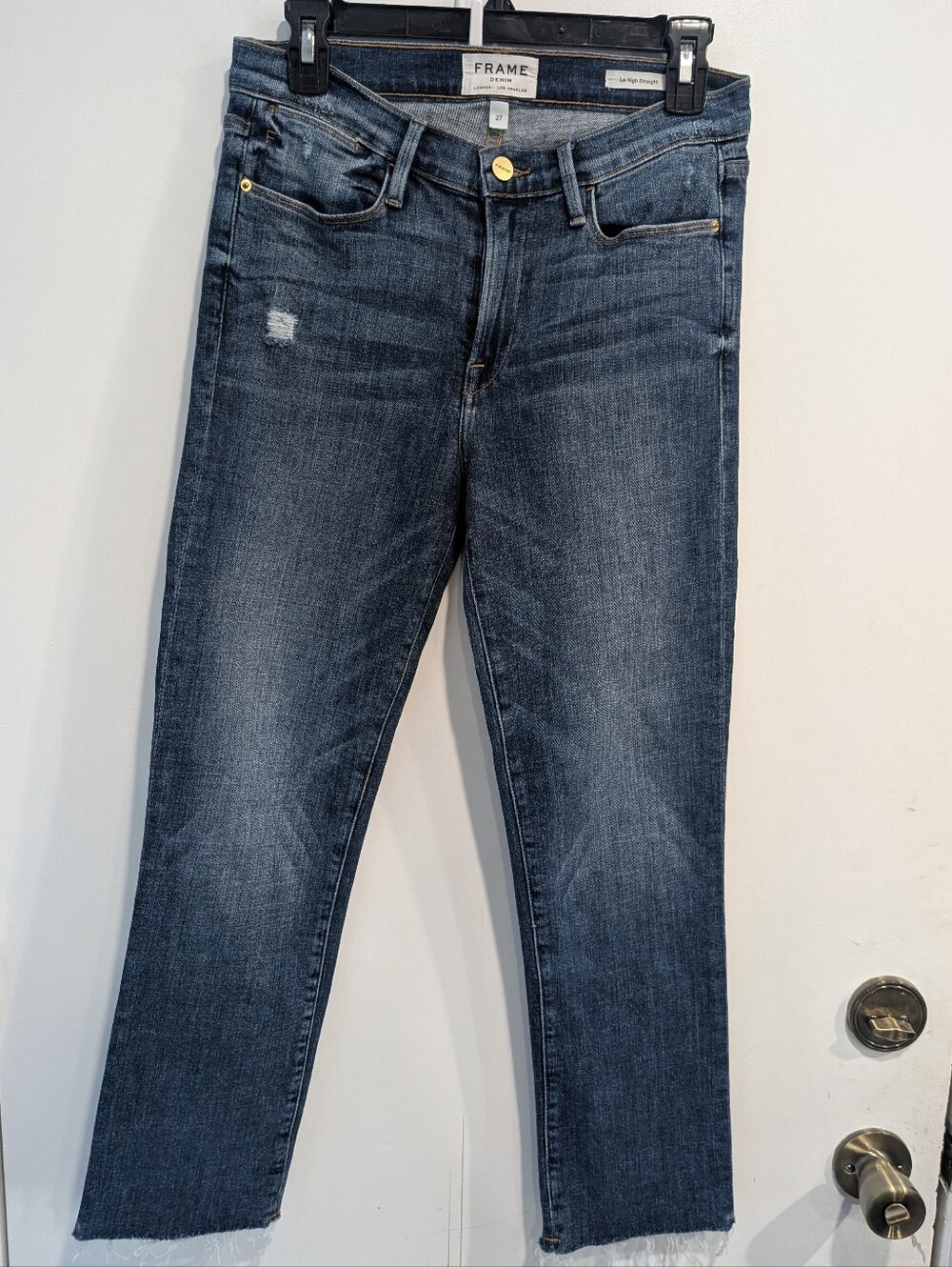 Frame Denim Le High Straight Cropped Jeans Staggered Hem Carroll Size 27